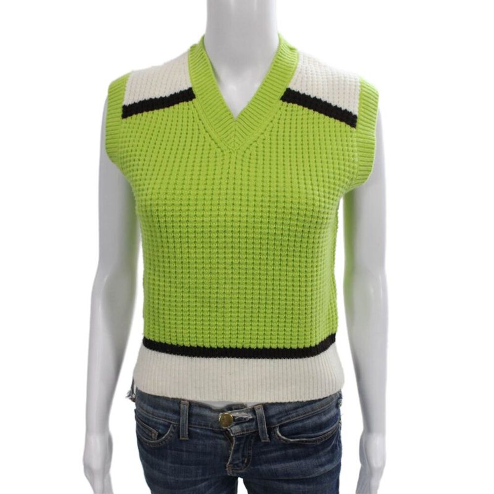 Marni x Uniqlo Womens Green Striped V-Neck Acrylic Sleeveless Vest Size XS